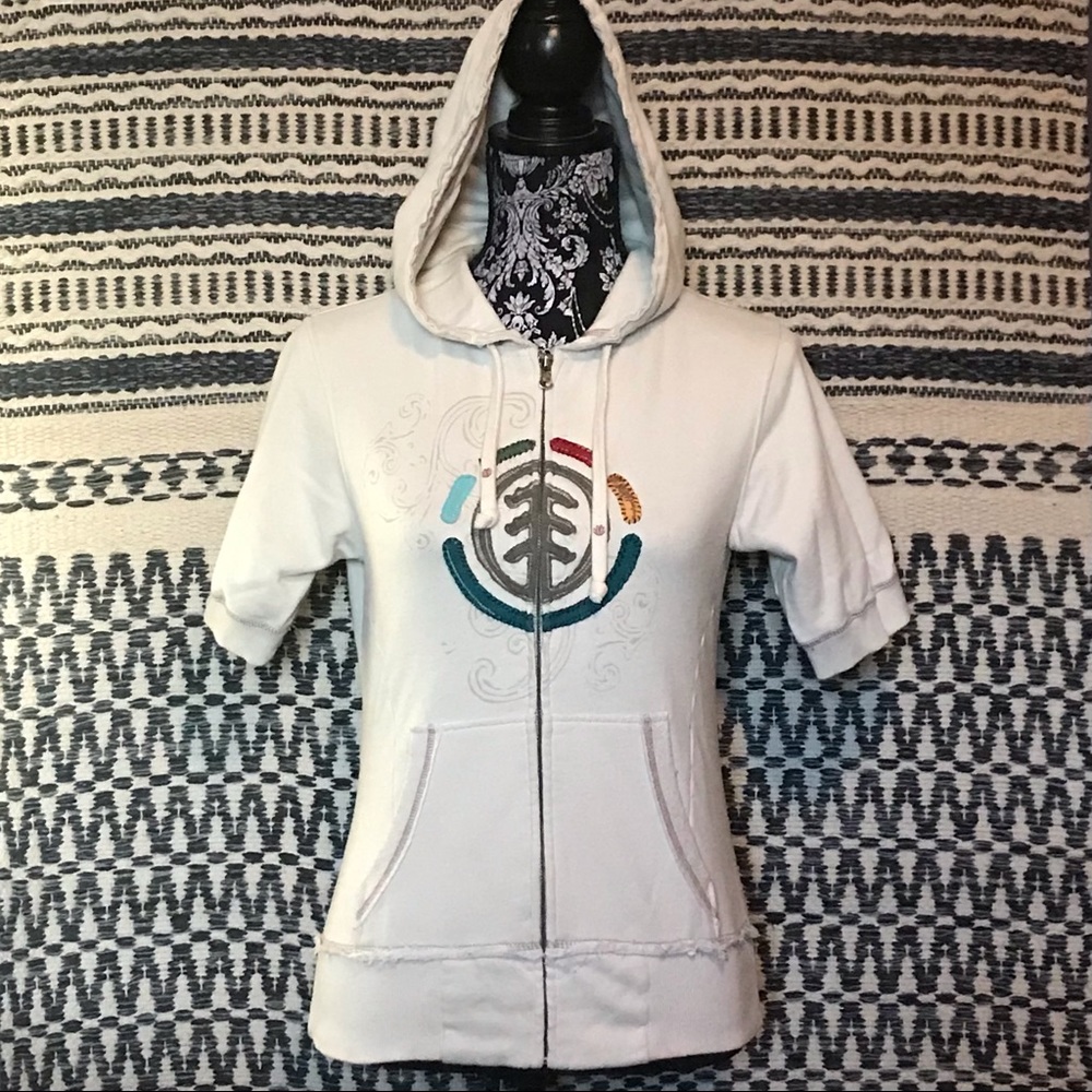 Vintage 1990’s Element Short Sleeve Zip Up Hoodie Sweatshirt w/ appliqué S - M